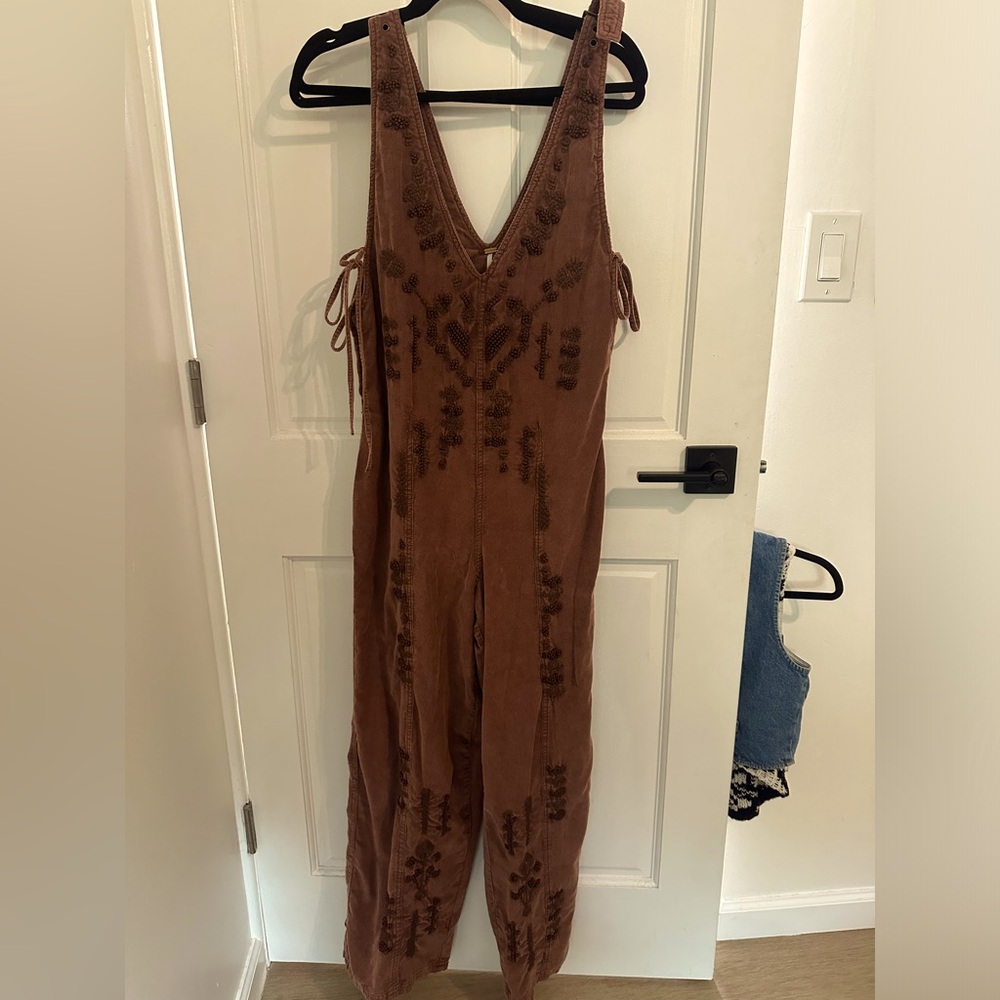 Free People Embroidered Overall Jumpsuit